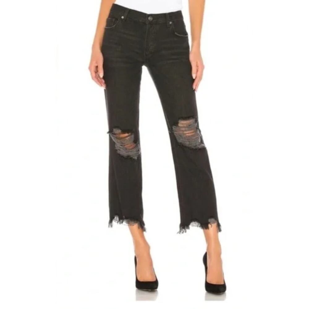 Free People Black Jeans Maggie Cropped Distressed We The Free - Picture 2 of 12